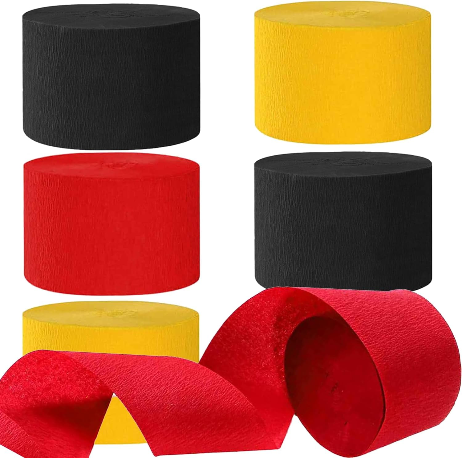 Black Red and Yellow Paper Streamers Party Streamer 1.8 Inch Widening 6 Rolls,Black Red Yellow