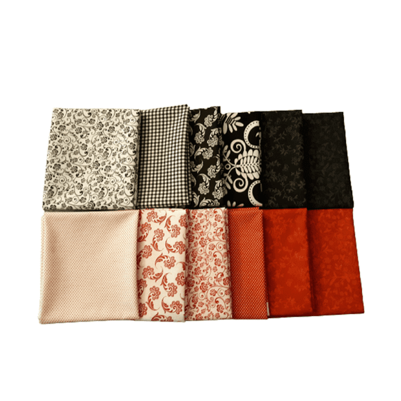 Black, Red and White Fat Quarter Bundles 12 Pcs