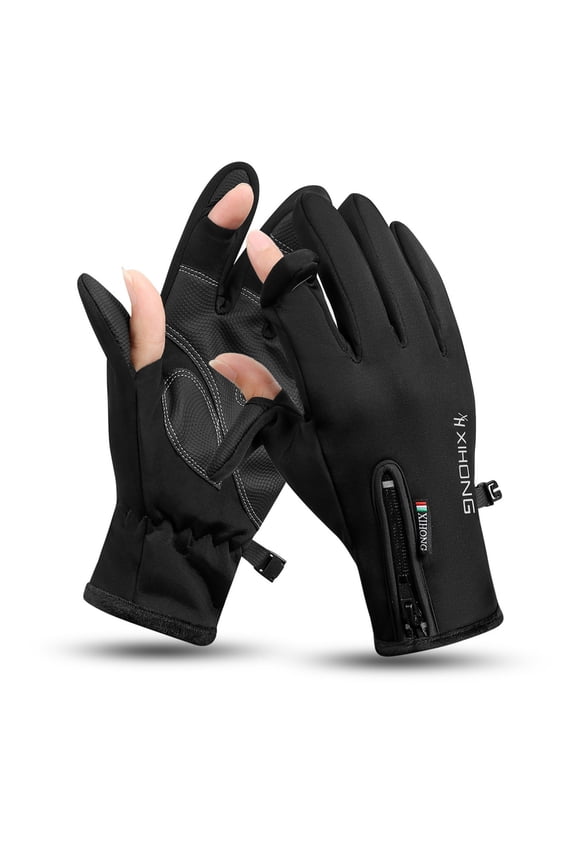 Black Reflective Zipper Gloves For Men Black Color M Size Length 9.06 Inches Palm Width 3.54 Inches Polyester Windproof Warm Winter Cycling Skiing Outdoor Gloves