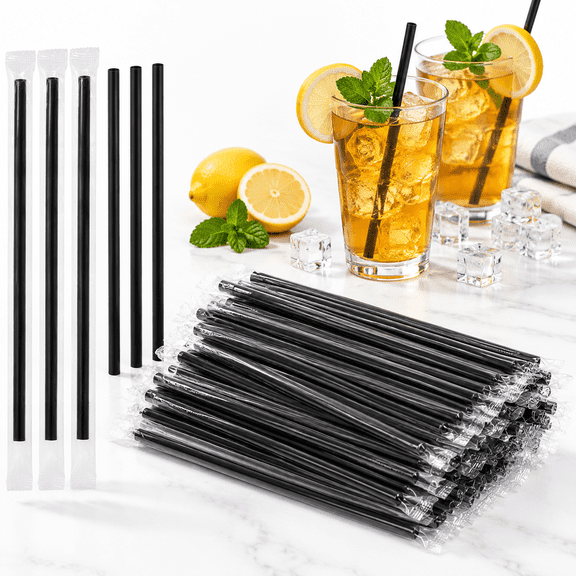 Black Regular - 7.5 inch Disposable Plastic Straws, 2400 Count Individually Wrapped