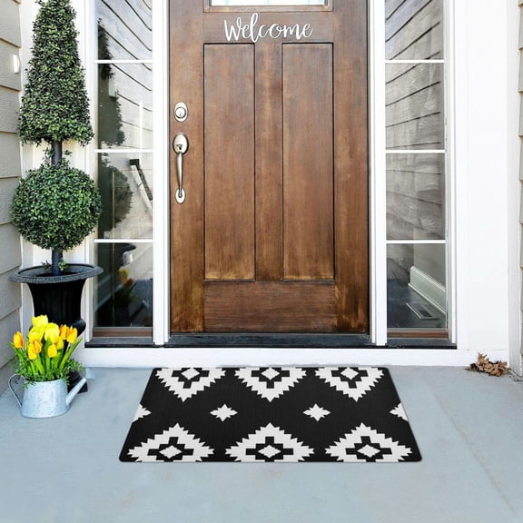 Black Regular Squares Doormats Welcome Mats Gate Pads Entryway Outdoor 32" x 20"