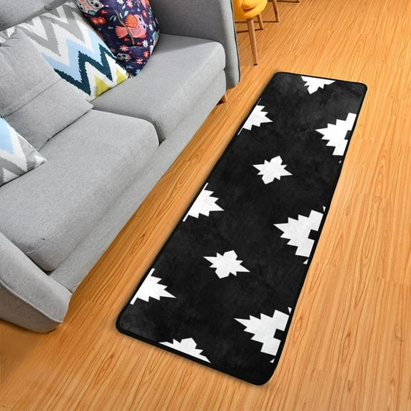 Black Regular Squares Long Floor Mat Runner Rug Area Mat Noise Reduction Water Absorbent Non-Slip 72" x 24"