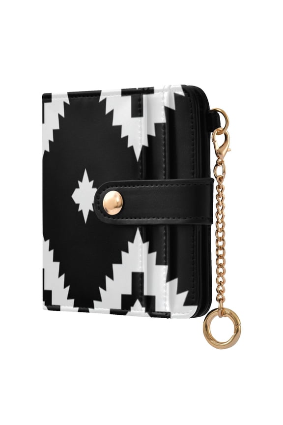 Black Regular Squares Women's Wallet PU Leather Card Cases RFID Blocking Purse Billfold with Key Ring