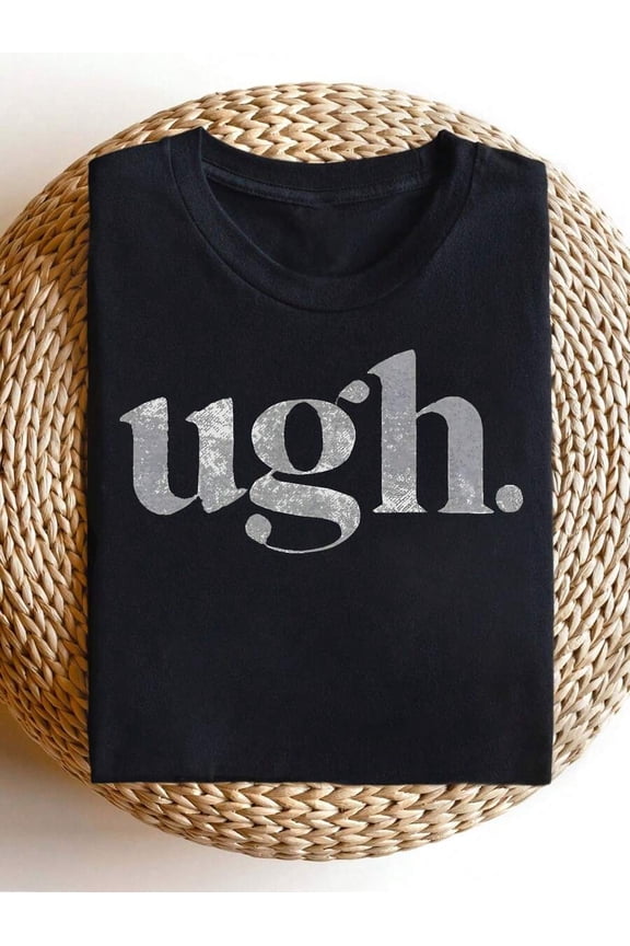 Black Relaxed-Fit Graphic T-Shirt With Distressed Ugh. Print