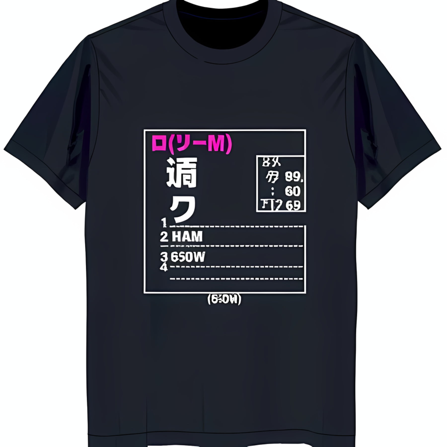 Black Relaxed Fit TShirt with White Box Pink Japanese Writing