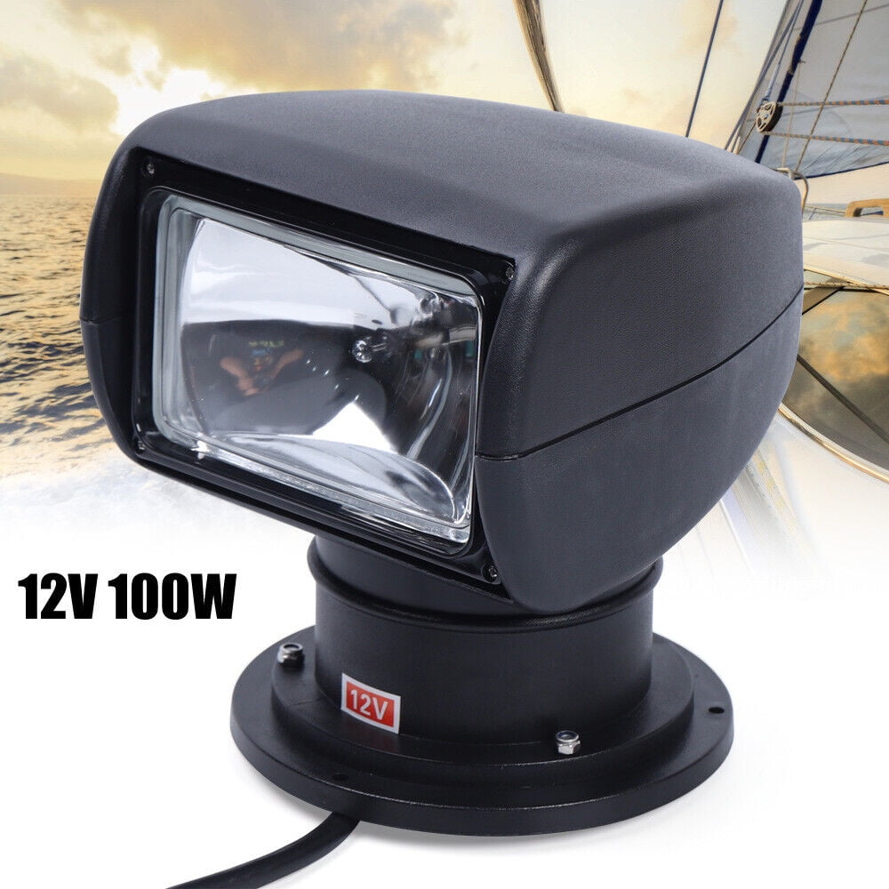 Black Remote Control Spotlight Boat Search Light Halogen 360 Rotate 12V 100W