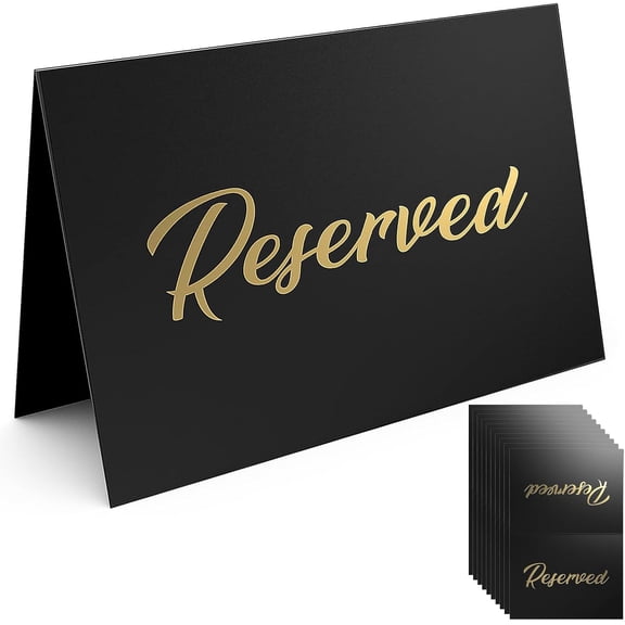 Black Reserved Table Signs for Wedding - 10 PCS Double Sided Gold Foil Cardstock Reserved Signs for Tables - Tent Reservation Cards for Weddings, Restaurants and Events