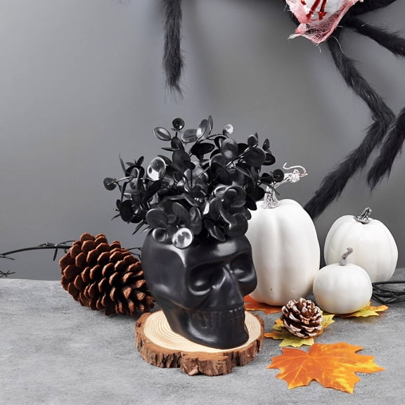 Black Resin Halloween Decor Vase 8.27in H, Spooky Gothic Flower Vase for Living Room Bedroom Tabletop Decor