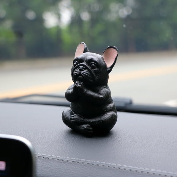 Black Resin Meditating Pug Dog Bulldog Puppy Yoga Dog Decoration Polyresin Indoor Decor Figure for Home, Office or Car Accessories