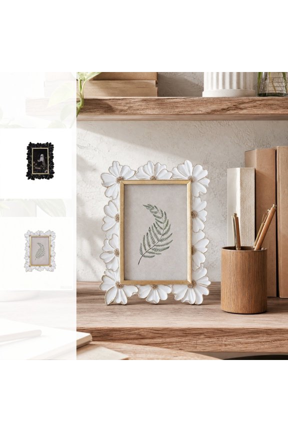 Black Resin Photo Frame with Gold Trim Carved Border, Vintage Ornate Tabletop Decor for Bedroom, Gothic Home Ornament for Halloween, Topliu