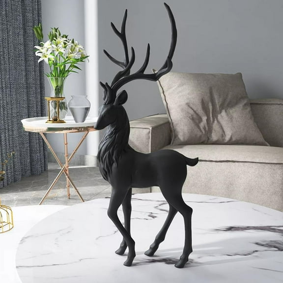 Black Resin Reindeer Ornaments Decoration Statue for Shelf Desk Furnishings - Standing