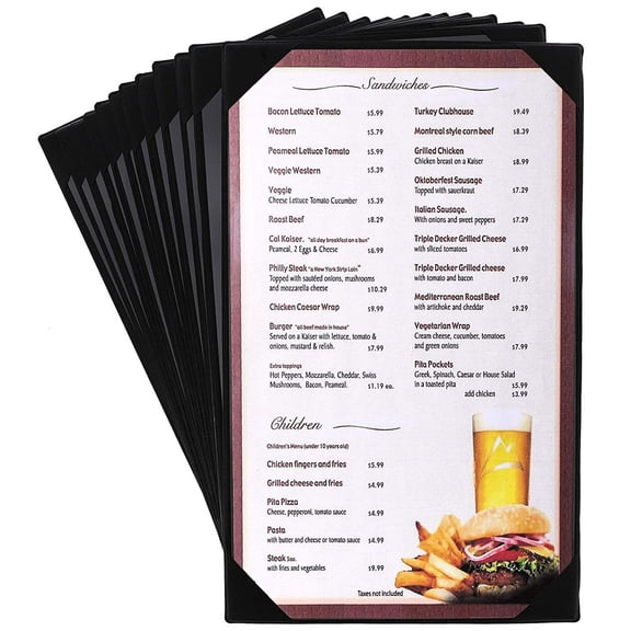 Black Restaurant Menu Cover Holders (12 Pack)