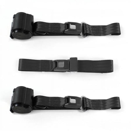 Black Retractable Bench Seat Belt Kit for 1960-1962 Chevy Truck Standard 2 Point - 3 Belts