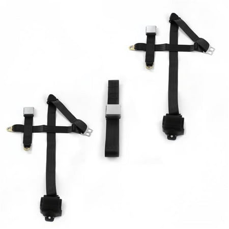 Black Retractable Bench Seat Belt Kit for 1968-1974 Ford Van Airplane 3 Point - 3 Belts