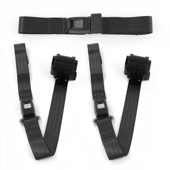 Black Retractable Bench Seat Belt Kit for 1987-1996 Jeep Wrangler Standard 2 Point - 3 Belts