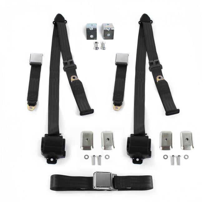 Black Retractable Bench Seat Belt Kit with Bracketry for 19621965