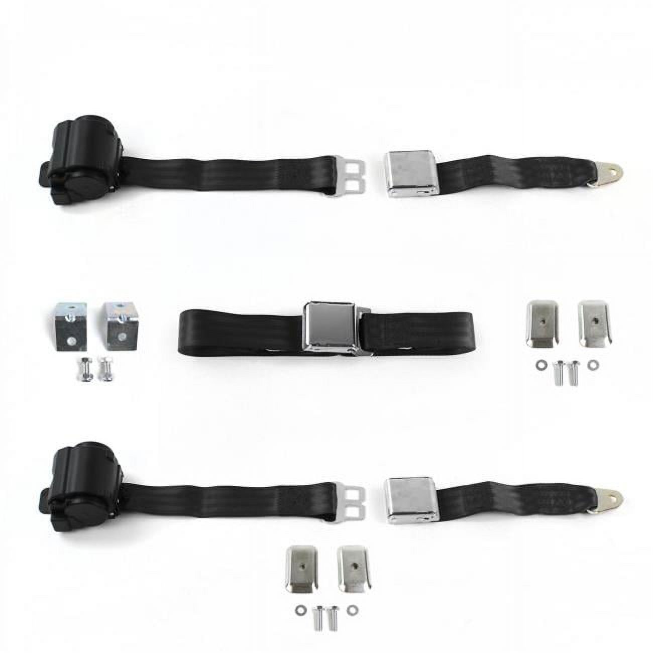 Black Retractable Bench Seat Belt Kit with Bracketry for 19671974 AMC