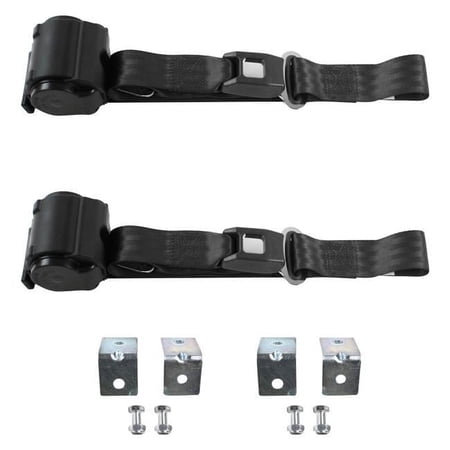 Black Retractable Bucket Seat Belt Kit with Bracketry for 1965-1970 Chevy Impala Standard 2 Point - 2 Belts
