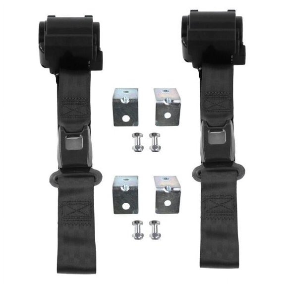 Black Retractable Bucket Seat Belt Kit with Bracketry for 1977-1979 Ford Thunderbird Standard 2 Point - 2 Belts