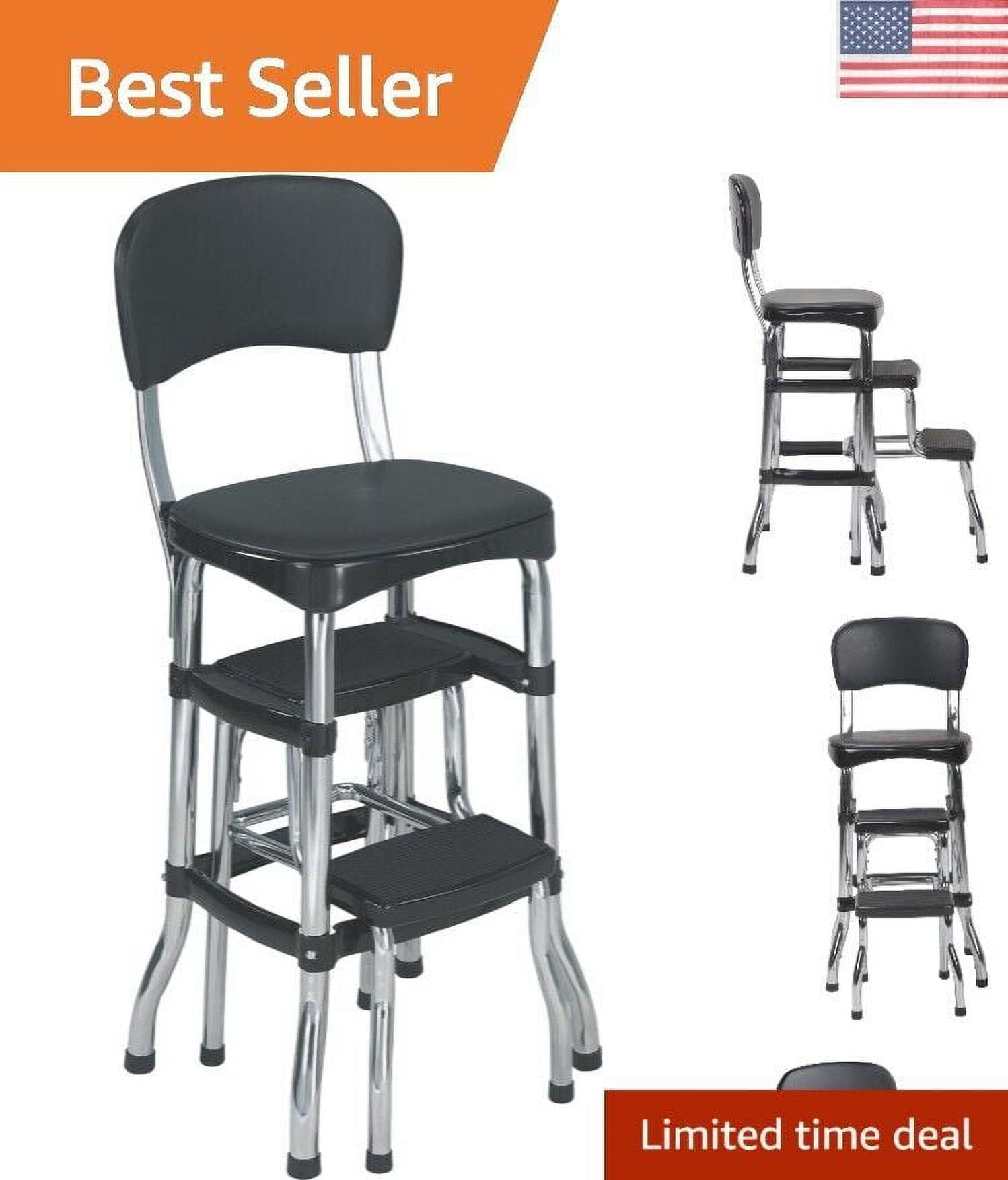 Black Retro Counter Chair / Step Stool, Black