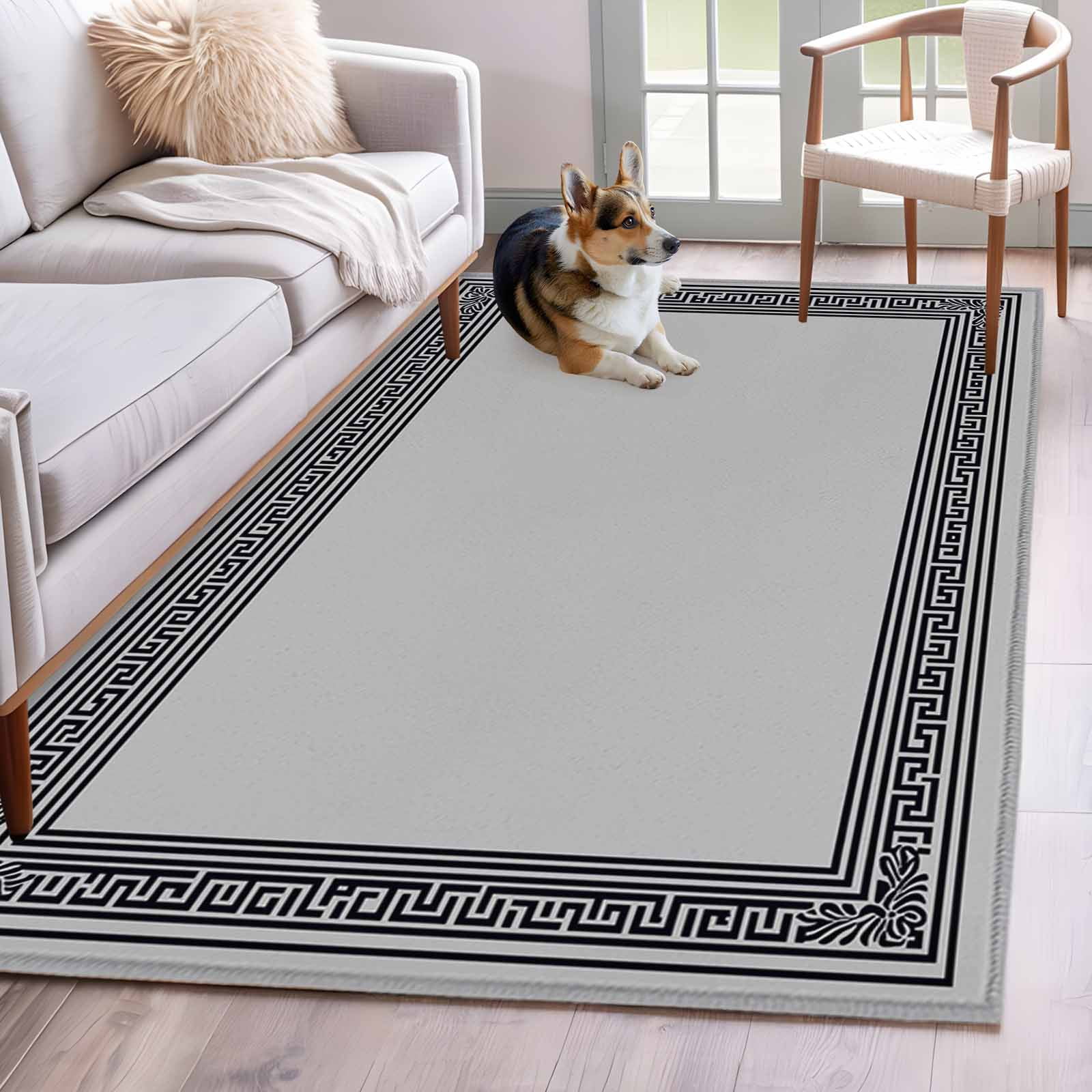 Black Retro Greek Key Area Rug 4x6 Washable Rug Non Slip Gray Greece ...