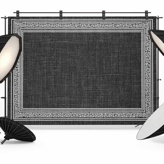 Black Retro Greek Key Backdrop for Photography,Fabric Photo Background Backdrop,Greece Ancient Rustic Geometric Photo Booth Background for Portrait Photoshoot Video Wedding Studio Decor Banner 10x8ft