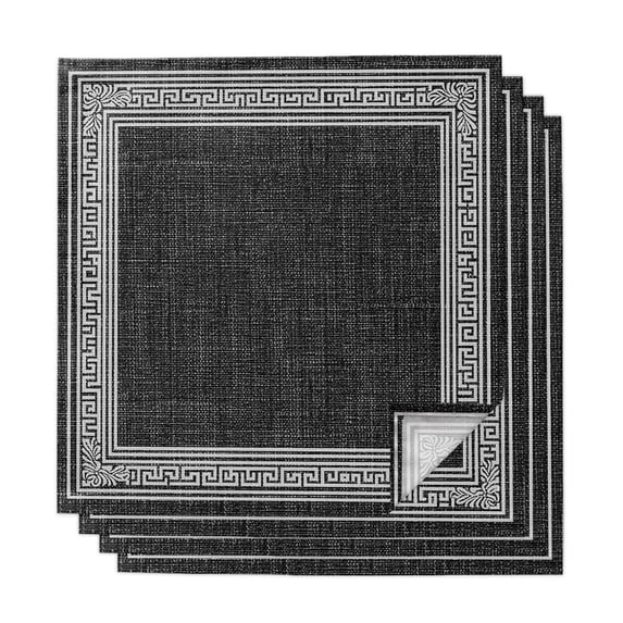 Black Retro Greek Key Cloth Napkins, Greece Ancient Rustic Geometric Washable and Reusable Dinner Napkins Set of 4, Table Napkin for Kitchen Party Birthday Wedding Hotel Housewarming 20"x20"