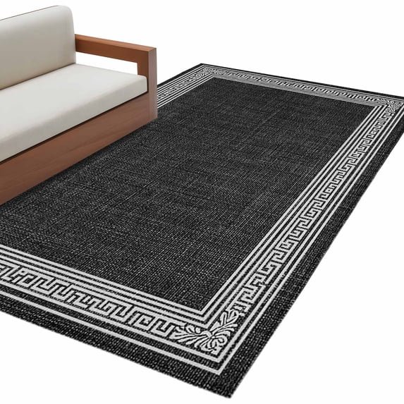 Black Retro Greek Key Large Area Rugs for Bedroom Living Room, Soft Non Slip Carpet Bedside Rug, Greece Ancient Rustic Geometric Rectangular Floor Cover Kitchen Accent Rug 2.7'x5' for Office