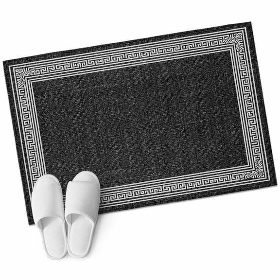 Black Retro Greek Key Large Area Rugs for Bedroom Living Room, Soft Non Slip Carpet Bedside Rug, Greece Ancient Rustic Geometric Rectangular Floor Cover Kitchen Accent Rug 2'x3' for Office