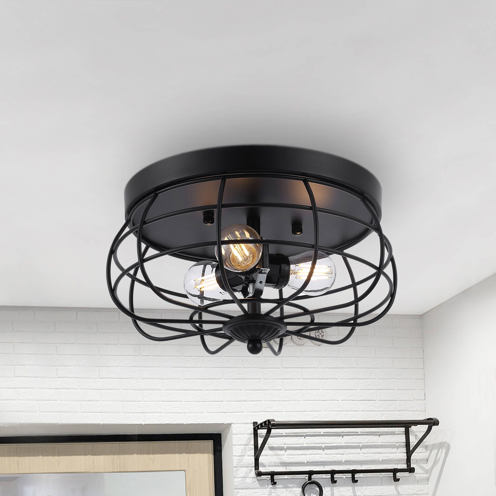 Black Retro Industrial Style Flush Mount Ceiling Light - Walmart.com