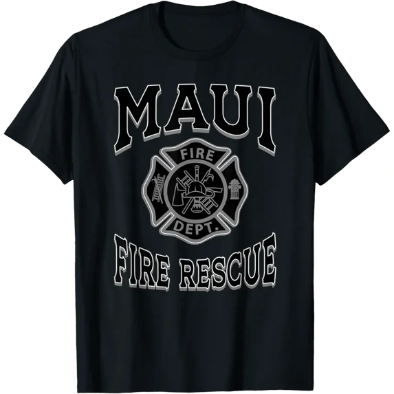 Black Retro Maui Fire Department Flag Hawaii Firefighter T-Shirt