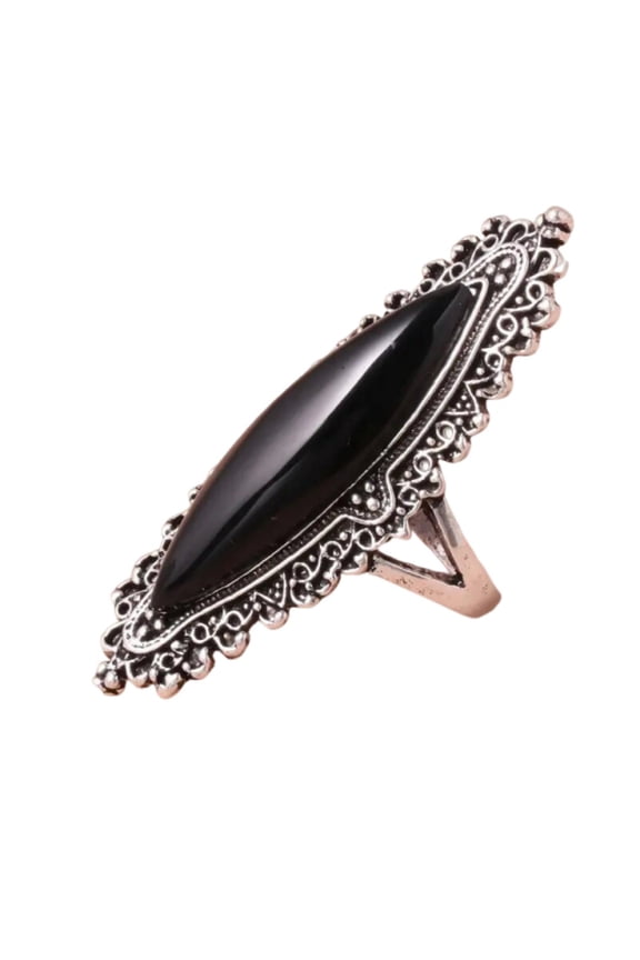 Elegant 925 Silver Rings for Women Black Retro Fashion Statement Big Stone Turkish Style Jewelry Unique Gemstone Accessories for Her