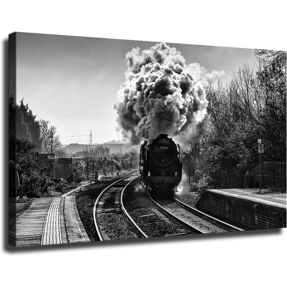Black Retro Train Track Poster Picture HD Wall Art Canvas Printing Bedroom Living Room Office Decoration Aesthetic Artwork (Unframed,20×30inch)