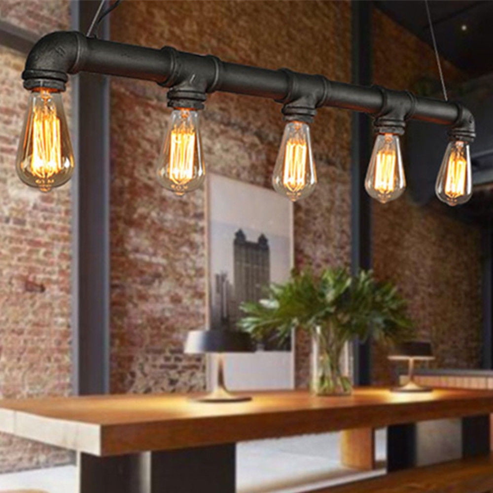Black Retro Water Pipe Ceiling Light Chandelier Steampunk Pendant Lamp Fixture for kitchens, hallways
