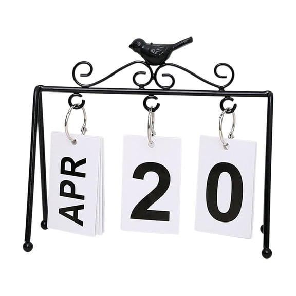Black Reusable Desktop Calendar Iron Craft Ornament With Decorative Base Black Finish Functional Date Tracker For Office Home Study Organizer