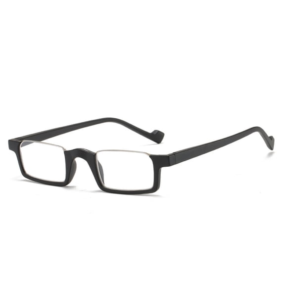 Black Reversal Half Rimless Reading Glasses 1.5, Fashion Rectangle Presbyopia Glasses for Men and Women, HD Half Moon Spring Hinge Readers +1.50