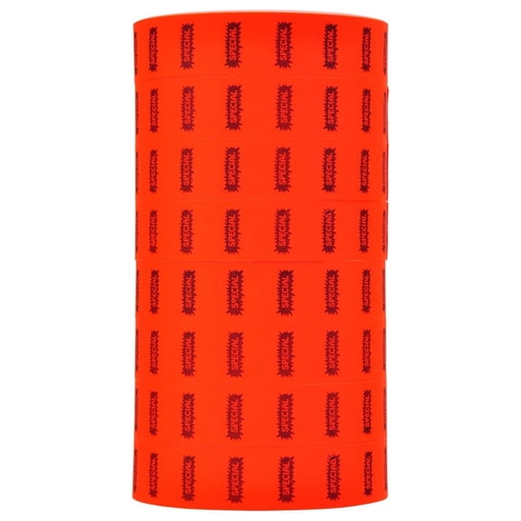 Black Reverse Starburst Print on Fluorescent Red"SPECIAL" Pricing Labels to fit Monarch 1136 and 1138 Pricers. 8 Rolls with 1 Free .