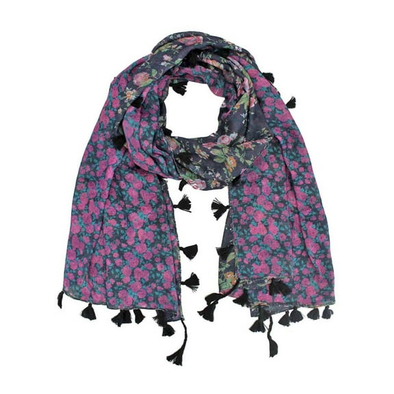 Black Reversible Floral Pattern Shawl Wrap