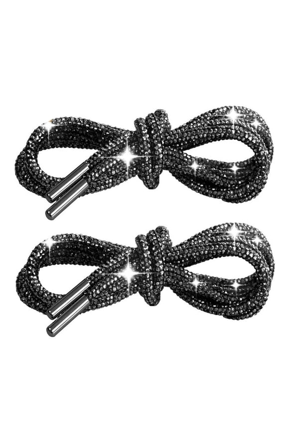 Black Rhinestone Shoelaces For Shoes Glitter Round Rope Drawstring Cord Replacement For Sneakers Hoodies Casual Decor Accessory Size 100