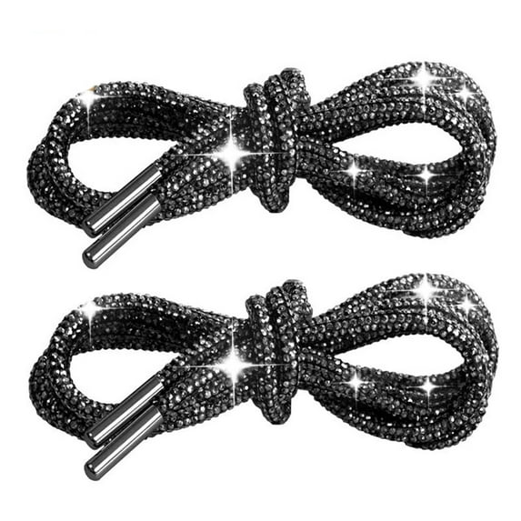 Black Rhinestone Shoelaces For Shoes Glitter Round Rope Drawstring Cord Replacement For Sneakers Hoodies Casual Decor Accessory Size 120
