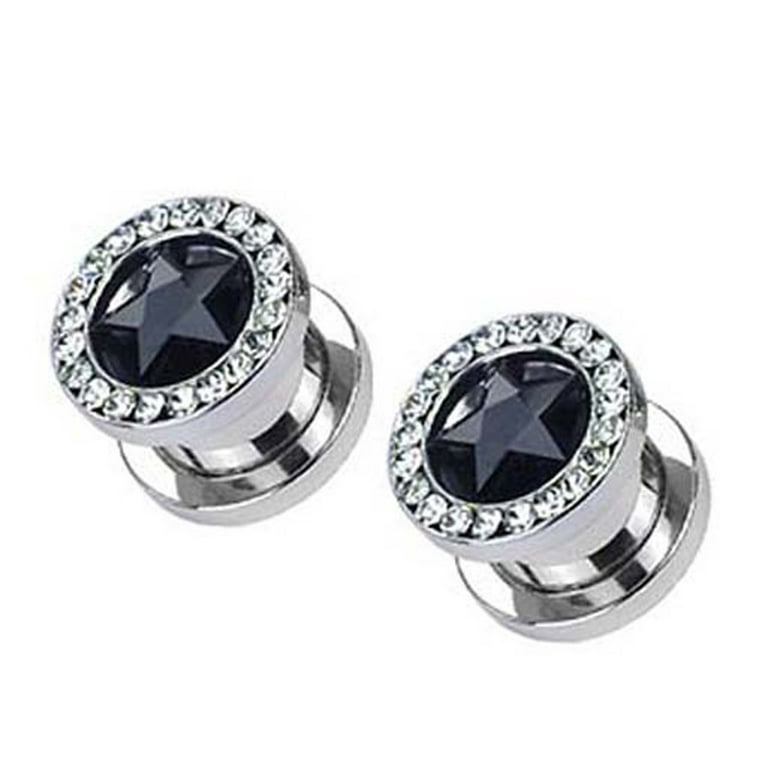 CZ Paved Screw Back Fake Plug Tunnel Earrings CZ Paved Screw Back Fake Plug Tunnel Earrings