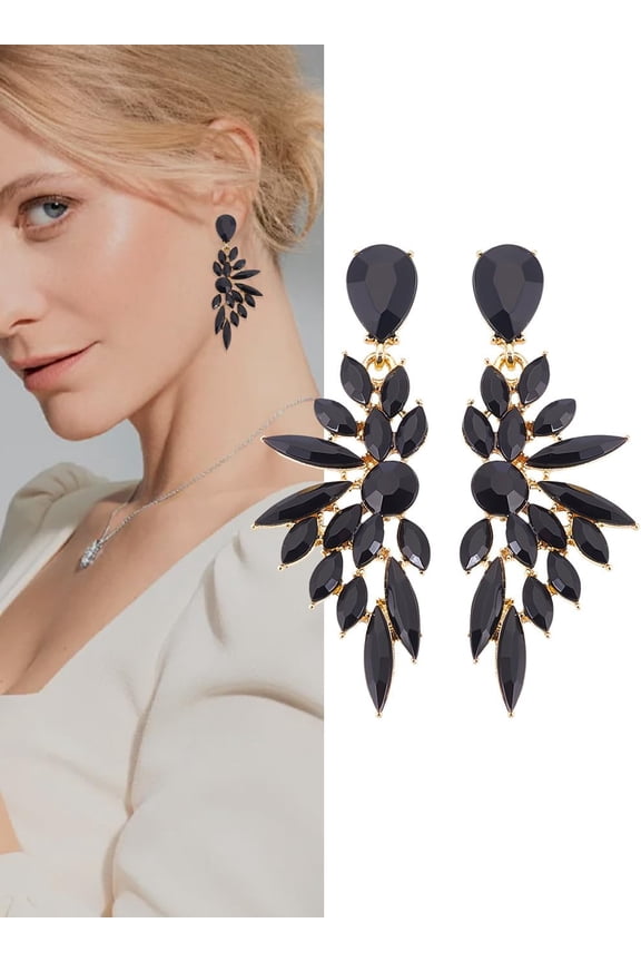 Black Rhinestone Statement Earrings Cluster Vintage Teardrop Statement Earrings Teardrop Chandelier Earring Jewelry Gifts for Women Parties Weddings and Daily Wear Black