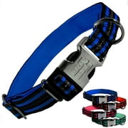 Black Rhino - Classic Striped Adjustable Dog Collar for Small Medium Large Breeds | 3m Reflective Threading | 4 Bright Colors - Matching Leashes Sold Separately (Blue Striped, Medium)