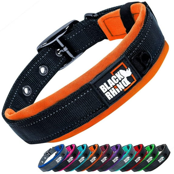 Black Rhino - The Comfort Collar Ultra Soft Neoprene PADDED DOG COLLAR for All Breeds - Heavy Duty Adjustable Reflective Weatherproof (Large, Orange/Bl)