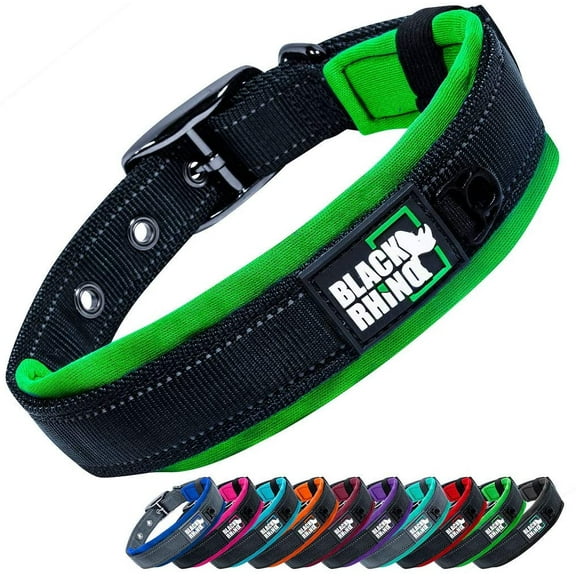 Black Rhino - The Comfort Collar Ultra Soft Neoprene PADDED DOG COLLAR for All Breeds - Heavy Duty Adjustable Reflective Weatherproof (Medium, Green/Bl)