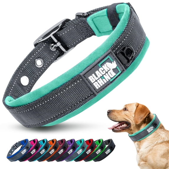 Black Rhino Dog Collar for Large Dogs - Adjustable Reflective Heavy Duty Collar with Ultra-Soft Neoprene Padding - Weatherproof, Durable, and Comfortable - Ideal for Active Dogs - Aqua and Gray