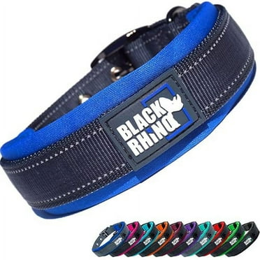 Black Rhino - The Comfort Collar Ultra Soft Neoprene Padded Dog Collar for All Breeds - Heavy Duty Adjustable Reflective Weatherproof (Large, Blue/Grey)