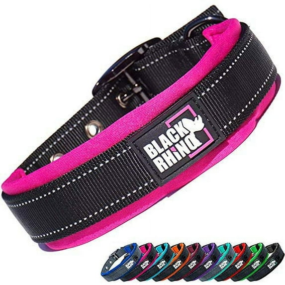 Black Rhino - The Comfort Collar Ultra Soft Neoprene Padded Dog Collar for All Breeds - Heavy Duty Adjustable Reflective Weatherproof (Large, Pink/Black)