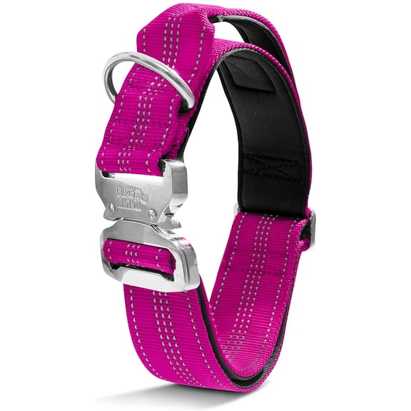 Black Rhino - Tactical Dog Collar Ultra-Soft Neoprene Padded Dog Collars for Medium, Large, XL Dogs | Heavy Duty Metal Buckle | Padded Handle for Dog Training (Large, Pink)