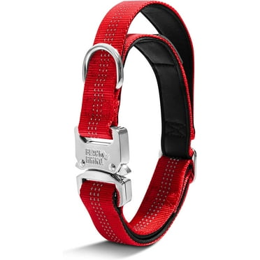 Black Rhino - Tactical Dog Collar Ultra-Soft Neoprene Padded Dog Collars for Medium, Large, XL Dogs | Heavy Duty Metal Buckle | Padded Handle for Dog Training (Medium, Red)